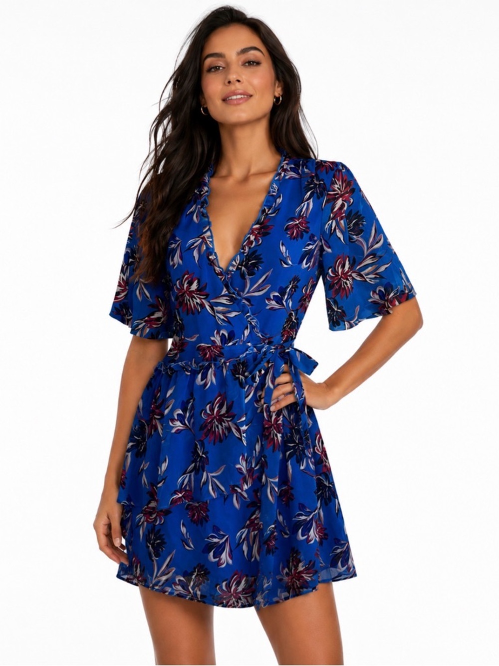 House of Harlow 1960 Revolve Blue Floral Mini Wrap Dress Size XXS